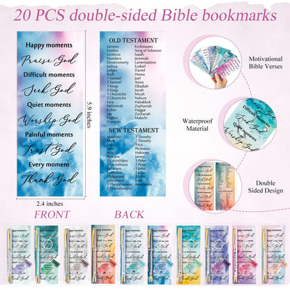 Spakon 20 Sets Mother's Day Christian Gift Bulk Bible Verse Pens Keychains Scripture Quote Bookmarks Inspirational Religious Gift for Mother Women Employee Teachers Bible Study Group(Gel Pen)