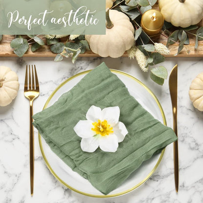 Mixweer 100 Pieces Gauze Cheesecloth Napkins 19.7 x 19.7 Inch with Wrinkled Decorative for Home Wedding Baby Shower Rustic Table Decoration(Sage)