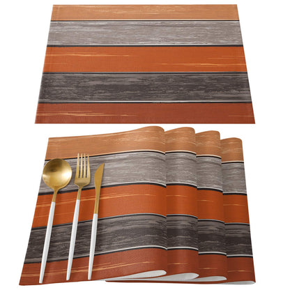 Farmhouse Fall Thanksgiving Placemats Set of 6, Retro Rustic Barn Wood Texture Polyester Stain Resistant Table Mats Washable Placemat Decoration for Kitchen Dining Table Ombre Burnt Orange Gray