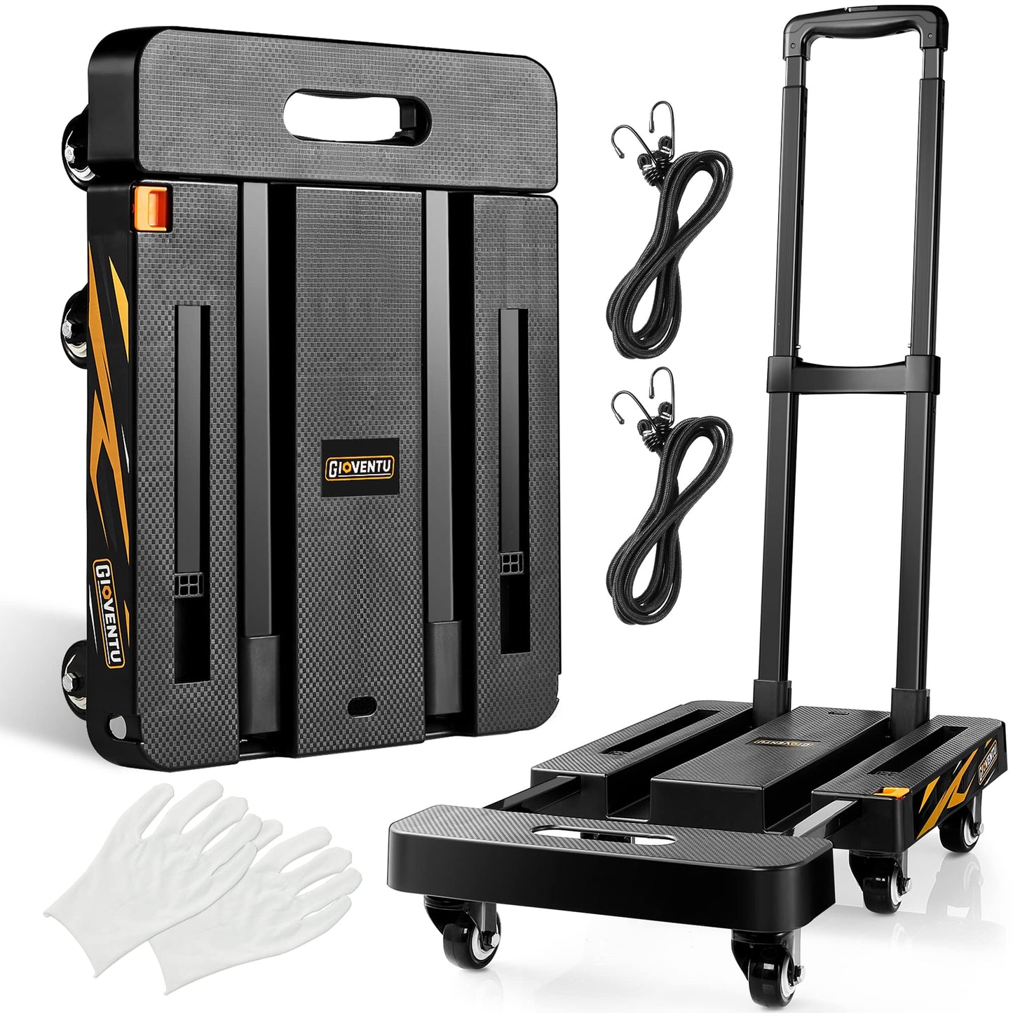 𝟐𝟎𝟐𝟒 𝐔𝐩𝐠𝐫𝐚𝐝𝐞𝐝 Folding Hand Truck Dolly Cart (440LB), Heavy Duty Luggage Cart with TPR Wheels and Easy Setup Design, Portable Platform Truck Collapsible Dolly for Moving, Travel, Office Use