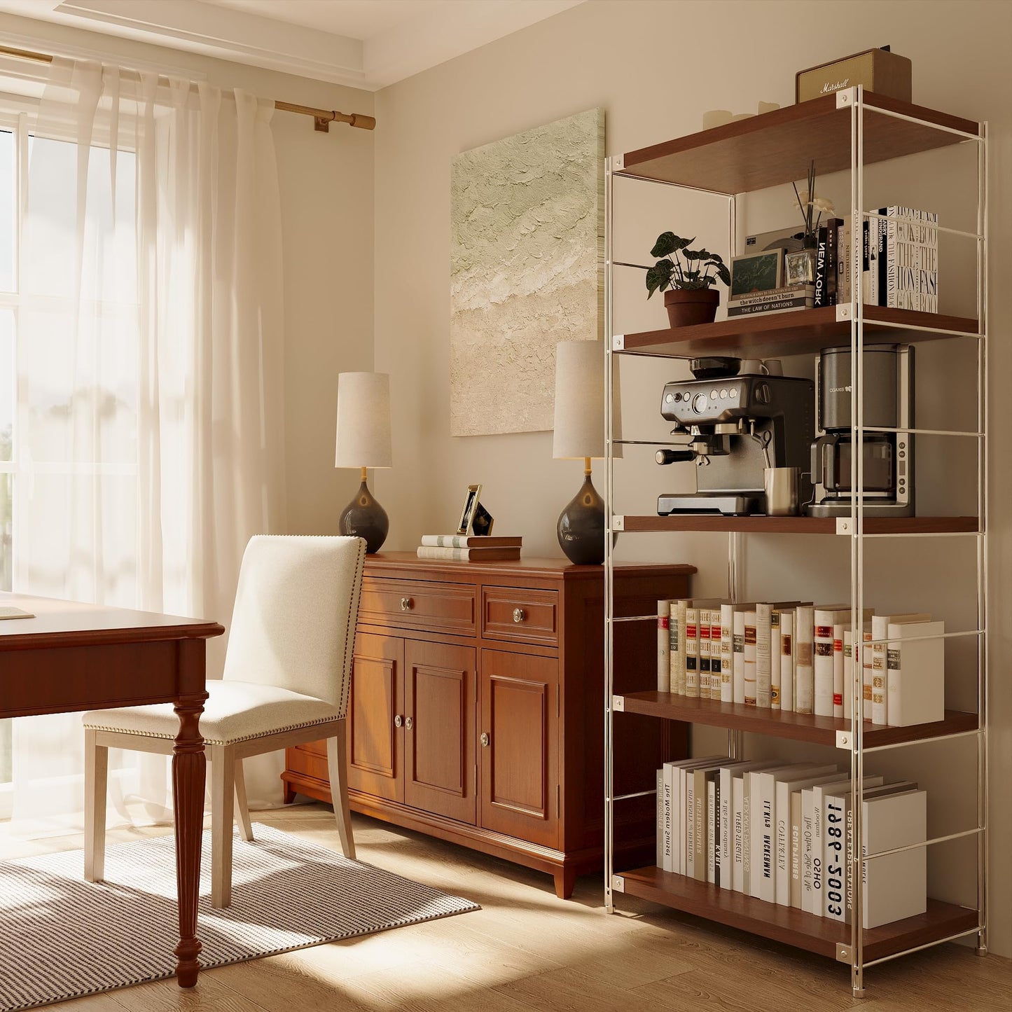 Achene 5-Tier Industrial Bookshelf, Storage Bookcase for Living Room, Bedroom, Home Office, Study Room, and Kitchen, 15.75"x27.56"x66.93" Inches (Walnut, 5T28IN)