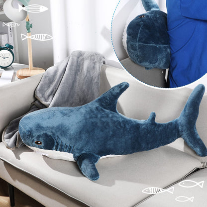 HyDren Shark Stuffed 2 in 1 Plush Toys Animal Shark with Blanket 32 Inch Giant Big Large Stuffed Pillow Blanket Soft Doll for Baby Toddlers Kids Boys Girls Women Home Room Decor Gifts(Dark Blue)