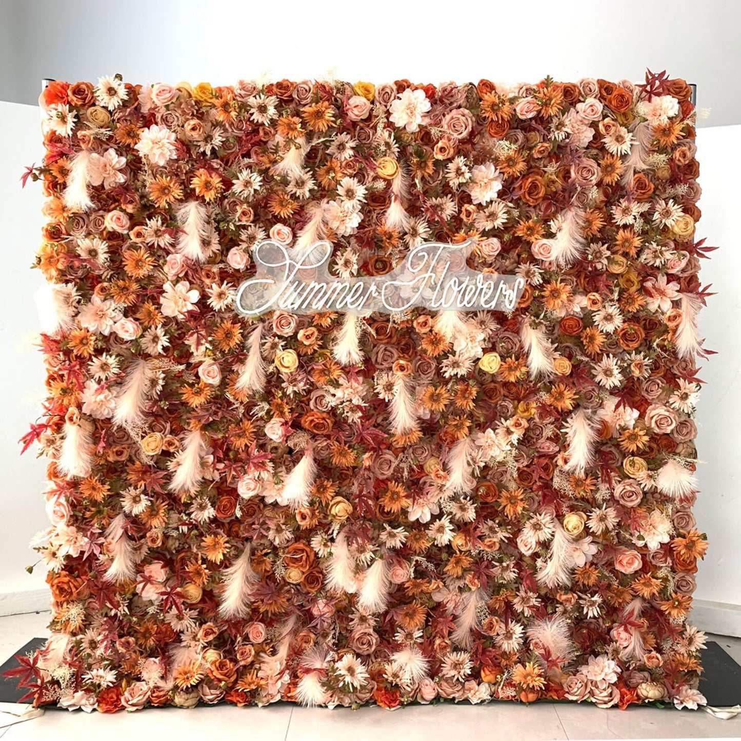 Artificial Flower Wall Backdrop Panels,Autumn Floral Feathers Handmade Romantic Large Wedding Backdrop 3D Floral Wall Fabric Flower Wall For Party Bridal Wedding Background De,3m*3m/10*10FT