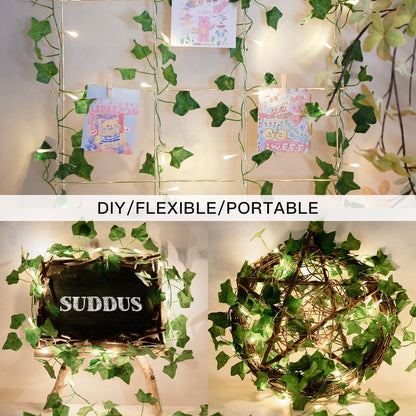 suddus Vine with Fairy Lights Plug in, 33ft 100 LED Ivy String Lights Connectable with Remote, Leaf Light for Bedroom, Room, Wall, Garden, Party, Wedding Dorm Decor (Warm White)