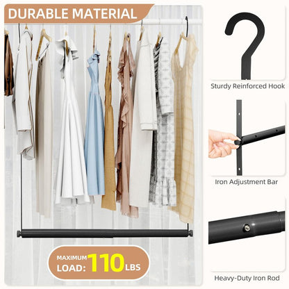 STORAGE MANIAC Adjustable Closet Rod Hanging Clothes Heavy Duty Closet Extender Hanging Rod Space-Saving Clothes Hanging Bar Double Closet Hanging Rod Hanging Closet Organizer Closet Bar,2 Pack Black