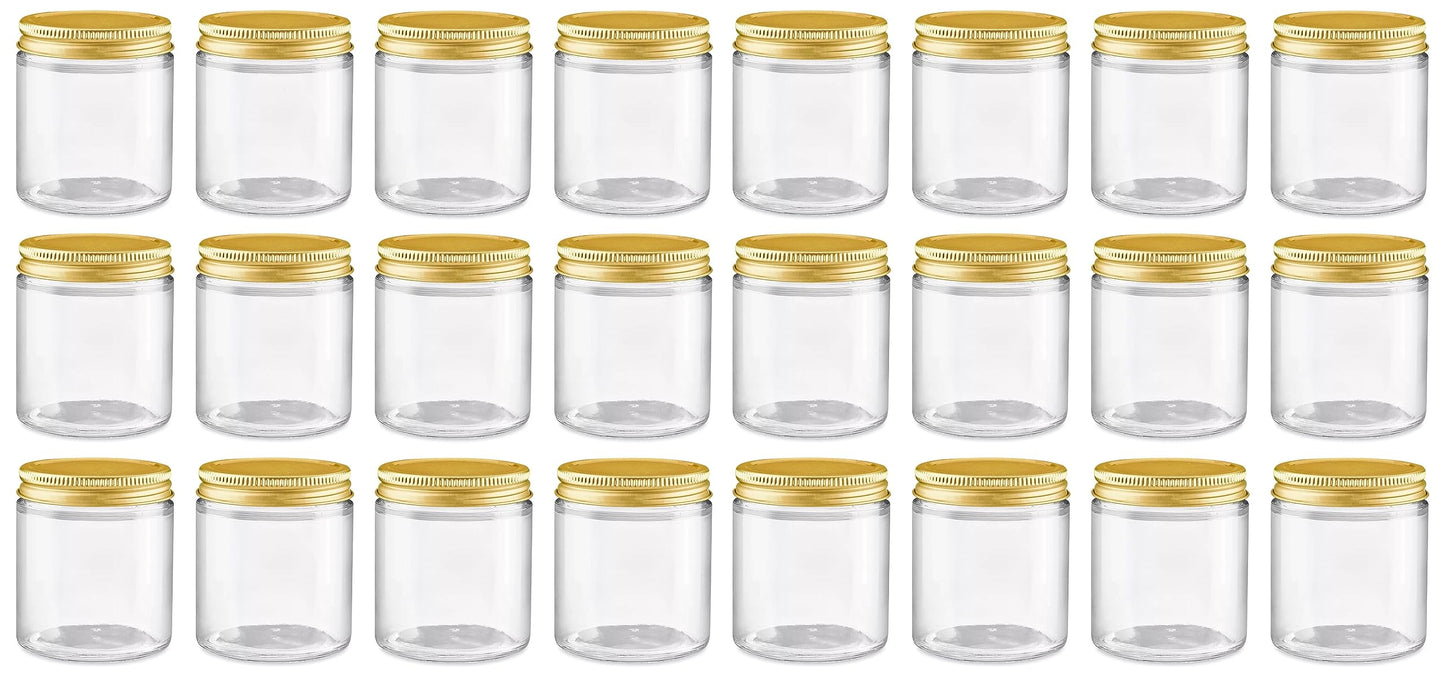 North Mountain Supply 4 Ounce Clear Glass Straight Sided Mason Canning Jars - with 58mm Gold Metal Lids - Case of 24