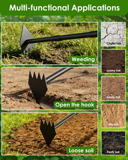 Luvenia 2-in-1 Hoe Garden Tool and Weed Puller Tool, 60 Inch Long Handle Garden Hoe Heavy Duty, Stainless Steel Triangle Hoe for Gardening Planting, Weeding, Digging, Loosening Soil, Sharp Edge