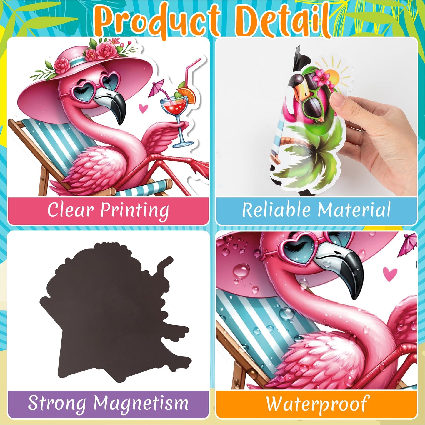JAPBOR Cruise Door Decorations Magnetic - 10PCS Summer Flamingo Cruise Magnet, Tropical Flamingos Car Ship Refrigerator Magnets Decal, Funny Hawaii Fridge Magnetic Stickers for Home Kitchen Decor
