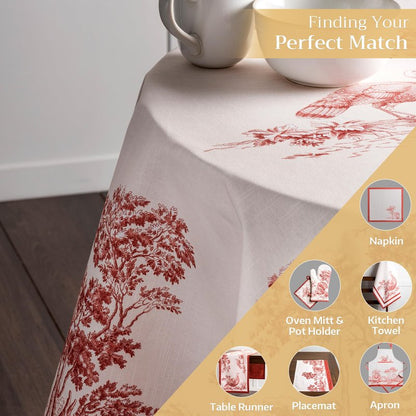 Maison d' Hermine Table Cloth Round Table 100% Cotton 63 Inches Fall Tablecloth Reusable Everyday Use for Thanksgiving Christmas Decorations Dining Farmhouse Party (Holy Jouy - Red)