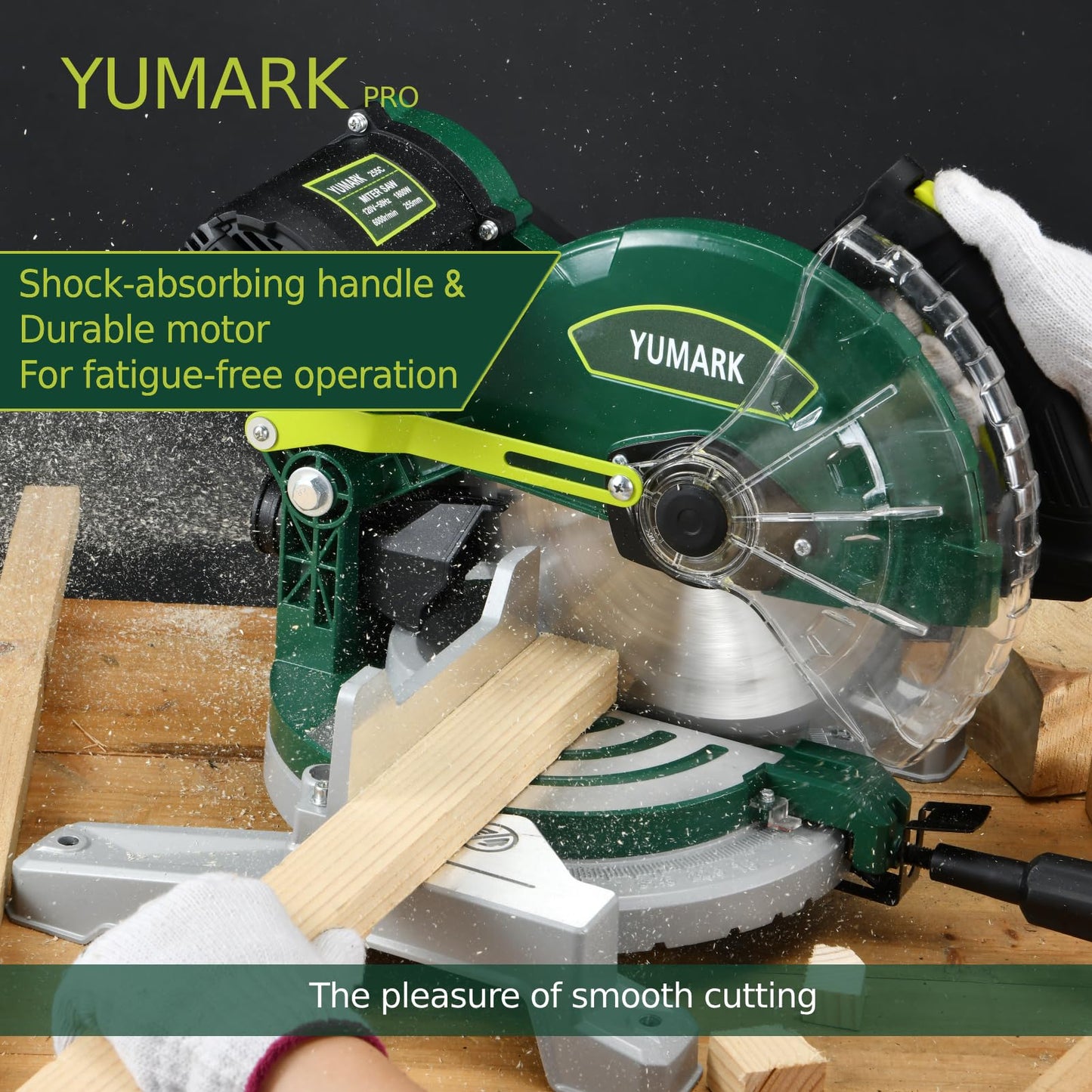 Yumark 10-inch Miter Saw 6000RPM Corded Power Wood Circular Saw with Precision Miter Angles, Lightweight Design, 45° Adjustable Table