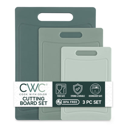 COOK WITH COLOR Non-Slip Cutting Board Set – Kitchen Essentials with Easy Grip Handle for Meat, Veggies, and Fruits, 3 Cutting Boards, Mint