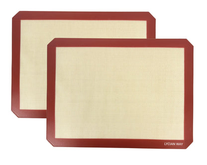 LYCIAN WAY Silicone Baking Mats Set of 2, Half Sheet Nonstick Reusable Baking Sheet Liners for Cookies, Macarons, Bread, Pizza, Pastry, Red