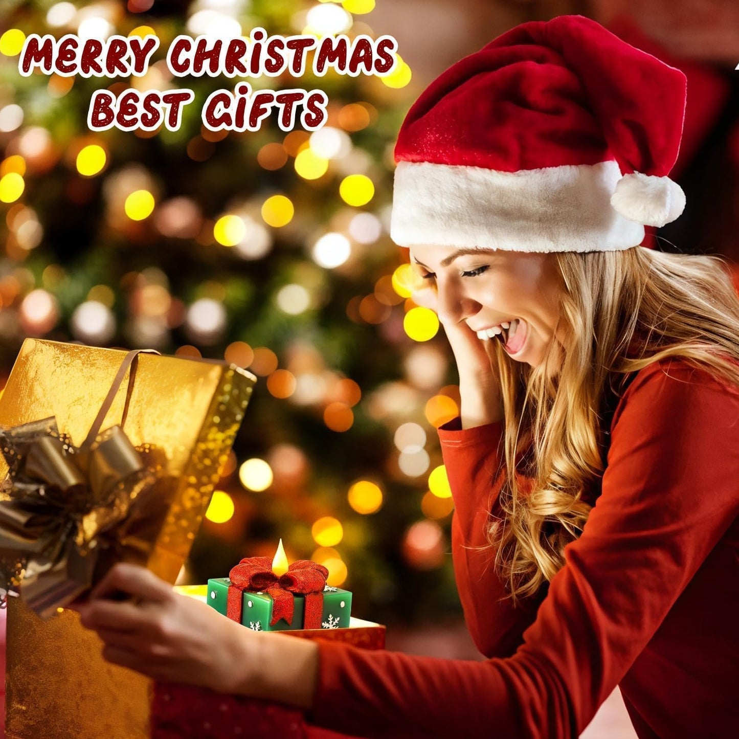LCZLUMIPRO Elegant Gift Box Flameless Candle with Remote Timer - Green Hand-Painted Real Wax LED Candle, Battery Operated for Christmas, Home, Party Decor