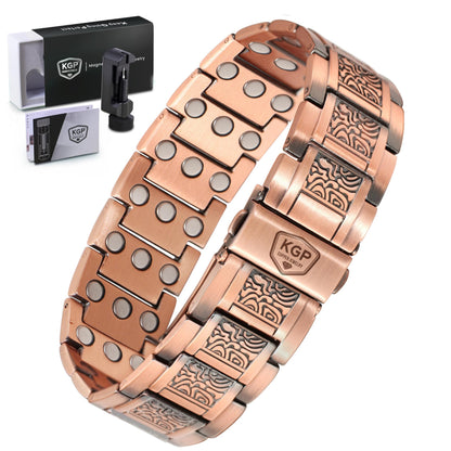 KGP® Vintage Magnetic Copper Bracelet for Men, 99.99% Pure Copper Therapy Bracelet with 3800 Gauss Magnets, Adjustable Healing Magnetic Bracelet Jewelry with Gift Box