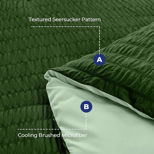 HYMOKEGE Queen Comforter Set - Luxury 7-Piece Bedding Set in Dark Green/Sage Green | All-Season Seersucker Design