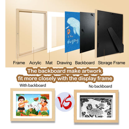 UBeesize 9.5x13 Kids Art Frame - A4 Artwork Display Kids Art Frames Front Opening Holds 50 - Changeable Picture Display 8.5x11 Without Mat and 6.1x9.6 With Mat -Storage Frames with Easel Back(Wood)
