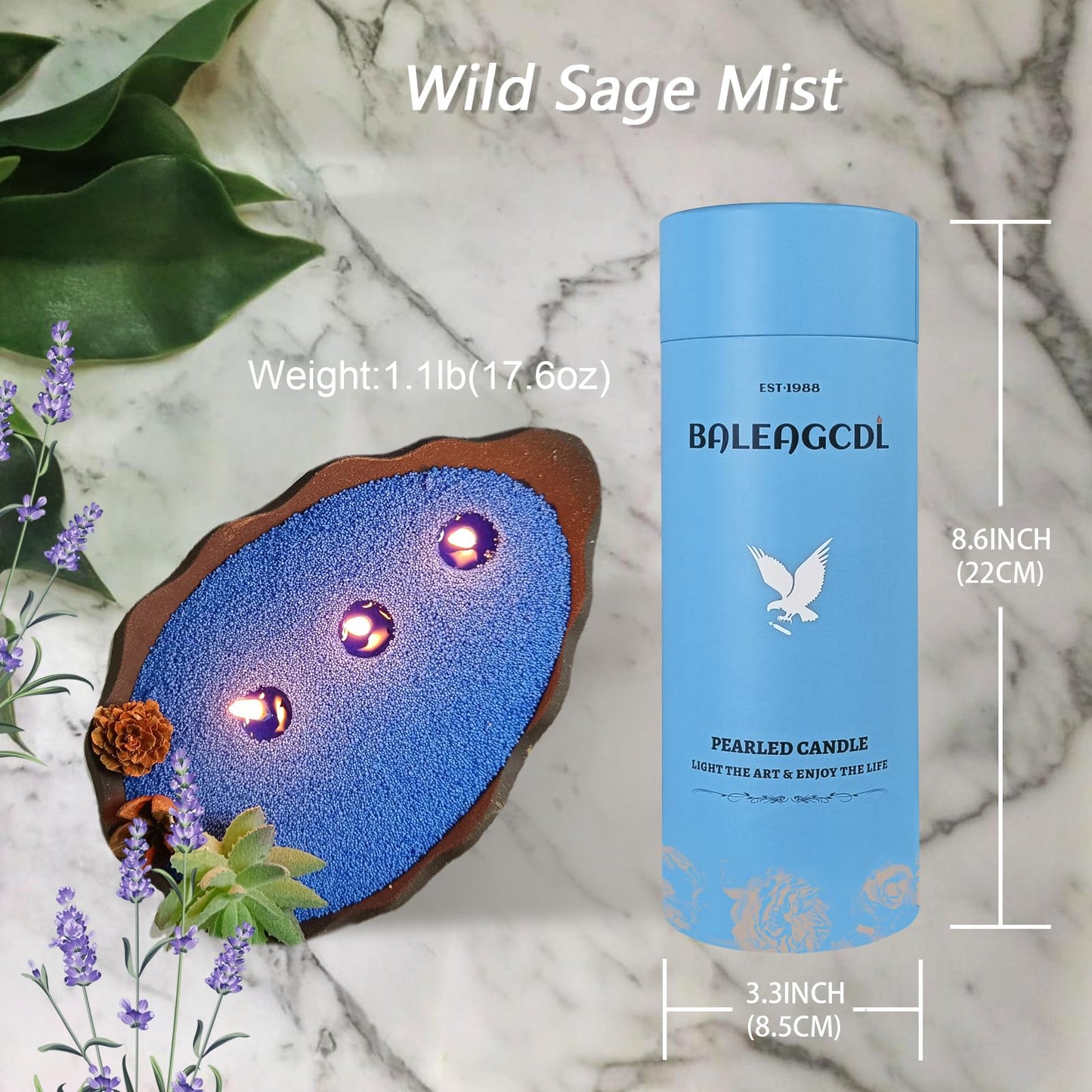 Pearled Candles with 30 Wicks -18 Oz YUKCAXDLS Wild Sage Mist Scented DIY Pearleds Wax Refillable for Making Lasts up to 100+Hours of Steady Burn Smokeless - Dark Blue