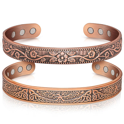 Auramag Copper Bangle for Women, Magnetic Cuff Bangle with 3500 Gauss Magnets, 100% Pure Copper Jewelry with Gift Box(Set of 2)