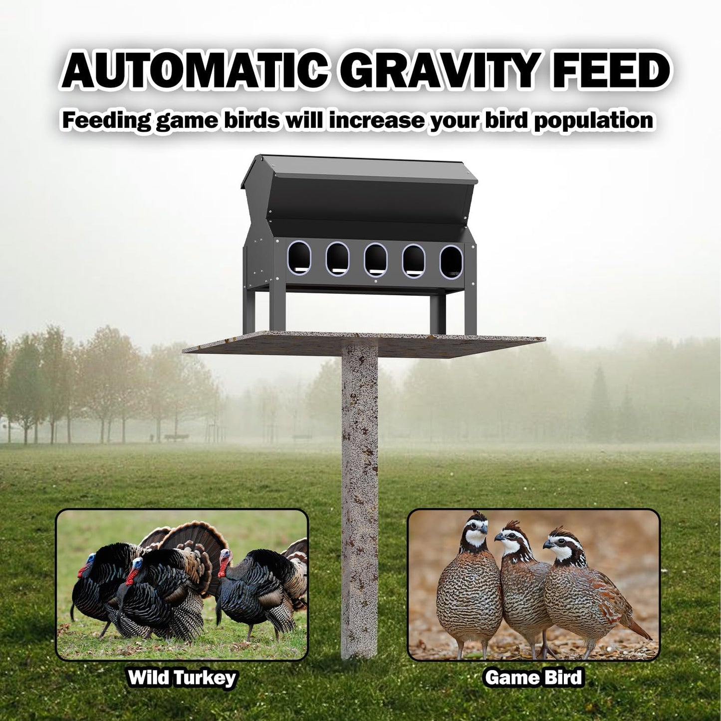 BUYYAH 50-100LB Capacity Turkey Feeder, 10-Port Waterproof Chicken Feeder, Indoor Outdoor Uses, Black