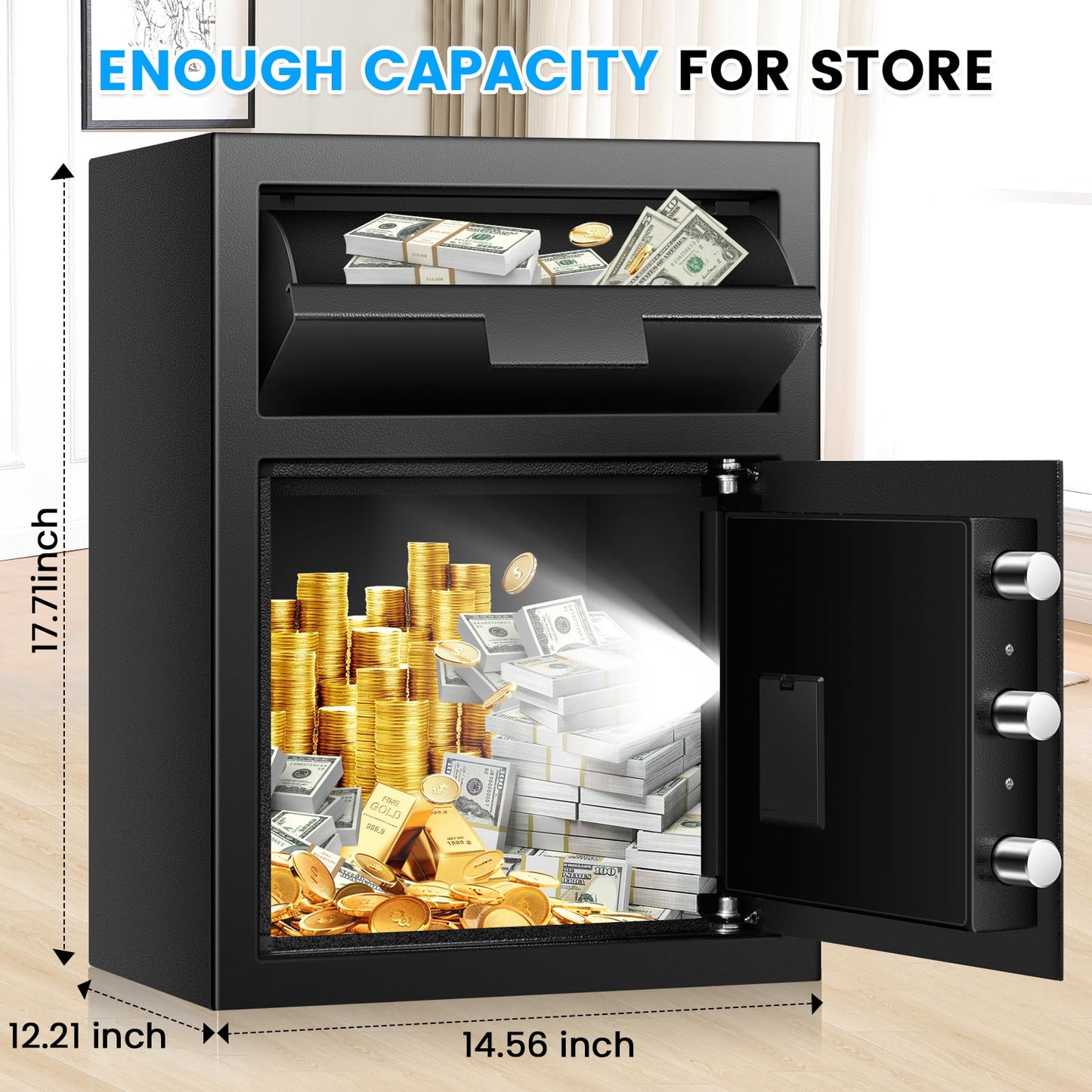 2.6 Cub Drop Safe for Business, Quick Place Safe with Drop Slot, Digital Backlit Combination Lock and Backup Key, Alarm & Mute System, Anti-theft Money Deposit Safes for Cash Slip Business Office Home