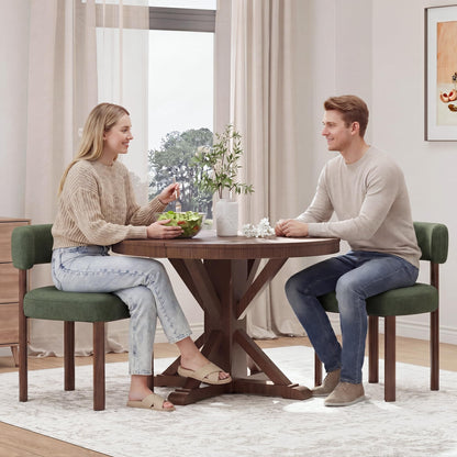 smartue Wooden Dining Chairs Set of 4, Upholstered Kitchen Chairs with Solid Wood Legs, Mid Century Dining Room Chair with Ergonomic Curved Backrest for Kitchen Dining Vanity, Green