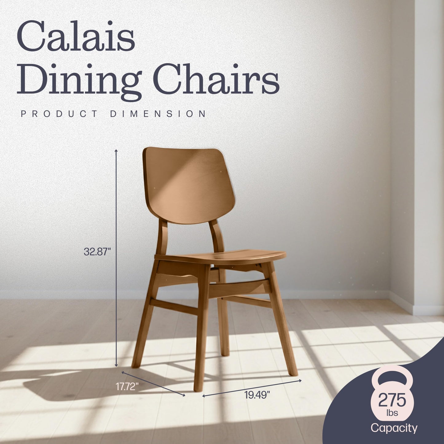 Alaterre Furniture Calais Mid Century Modern Dining Chairs Set of 4 - Solid Wood Chair Set with Armless Design - Mid Century Modern Furniture for Dining Room and Kitchen (Pecan Finish)
