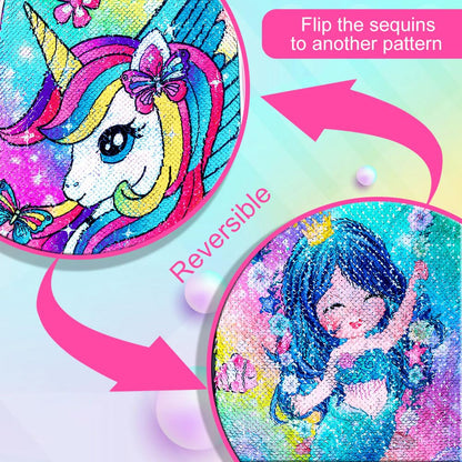 ZLYERT 3Pcs Unicorn Backpack for Girls, Sequin Bookbag for Elementary Preschool Students, 16" Kids Backpacks with Lunch Box(Pink)