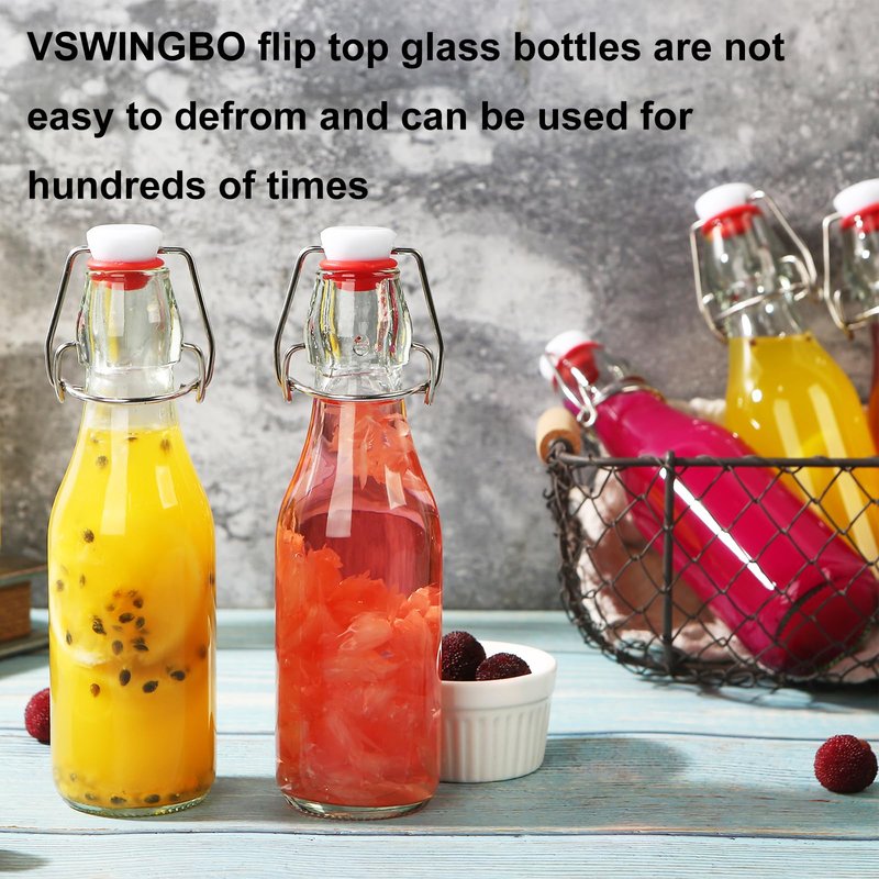6 Pack 8.5oz Flip Top Glass Bottles,8.5oz swing top glass bottles with airtight lids for Home Brewing,2nd Fermentation,Kombucha,Kefir,Vanilla Extract,Juice,Tea,Beverages,Soda,Oils,Vinegar,Limoncello