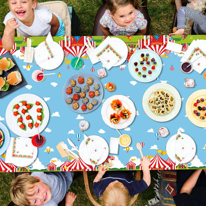 QUERICKY 2 Pack Circus Theme Tablecloths, 220x130cm Carnival Rectangle Table Cover, Red and White Striped Table Cloth for Kids Birthday Party, Circus Carnival Party Decorations Supplies