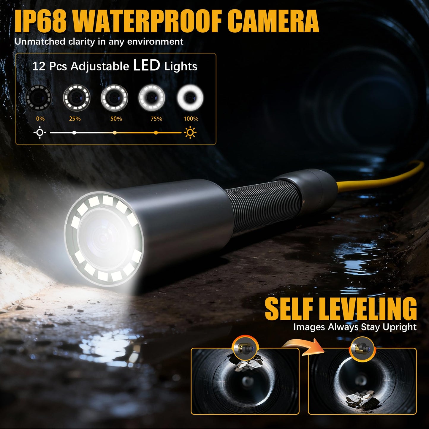 Sumkea Sewer Camera 100ft Self Leveling Drain Inspection Camera with 9" IPS Screen, HD Recording, Meter Marker Pipe Inspection Cameras for Plumbing, Sewer Line, Home & Commercial Inspections, IP68