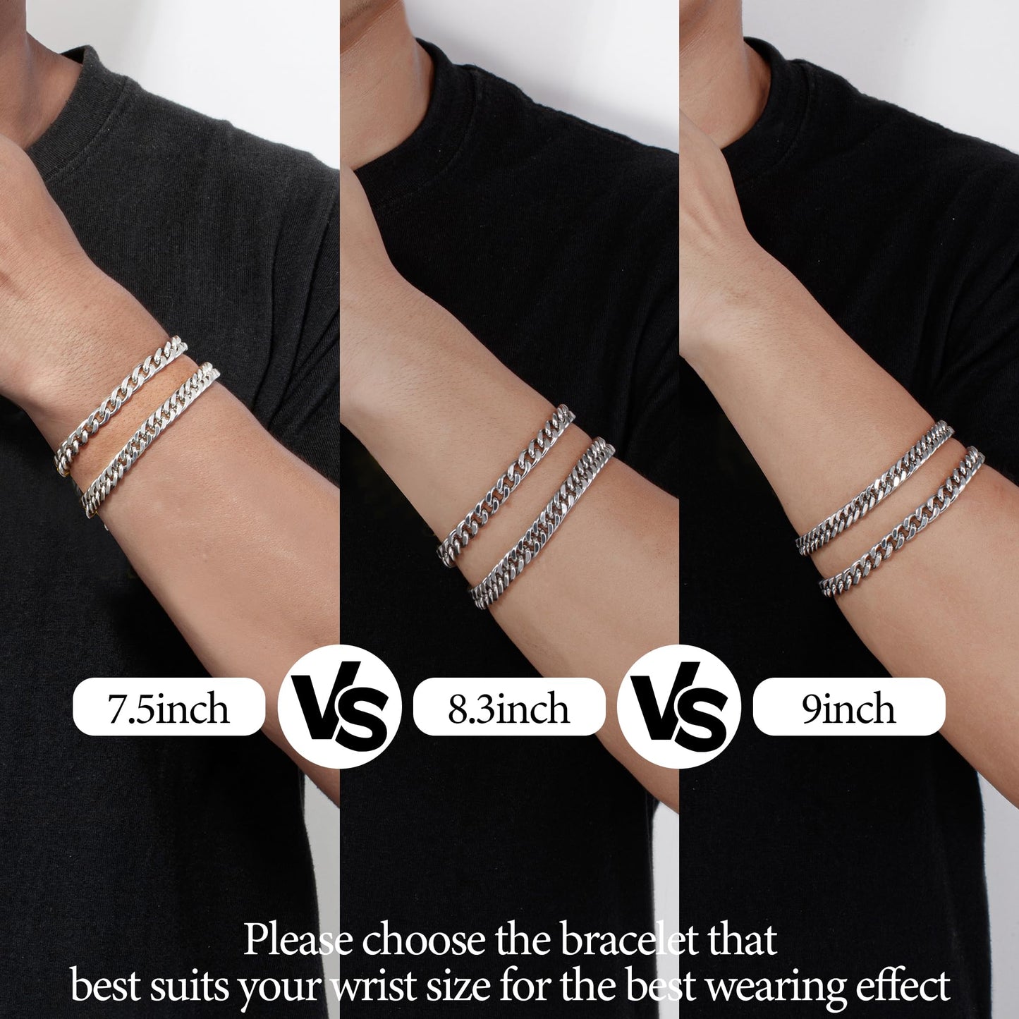 XIANNVXI 6 Pcs Silver Bracelets for Men Women Stainless Steel Bracelet Cuban Chain Metal Link Rope Bracelet Set 7.5 Inches