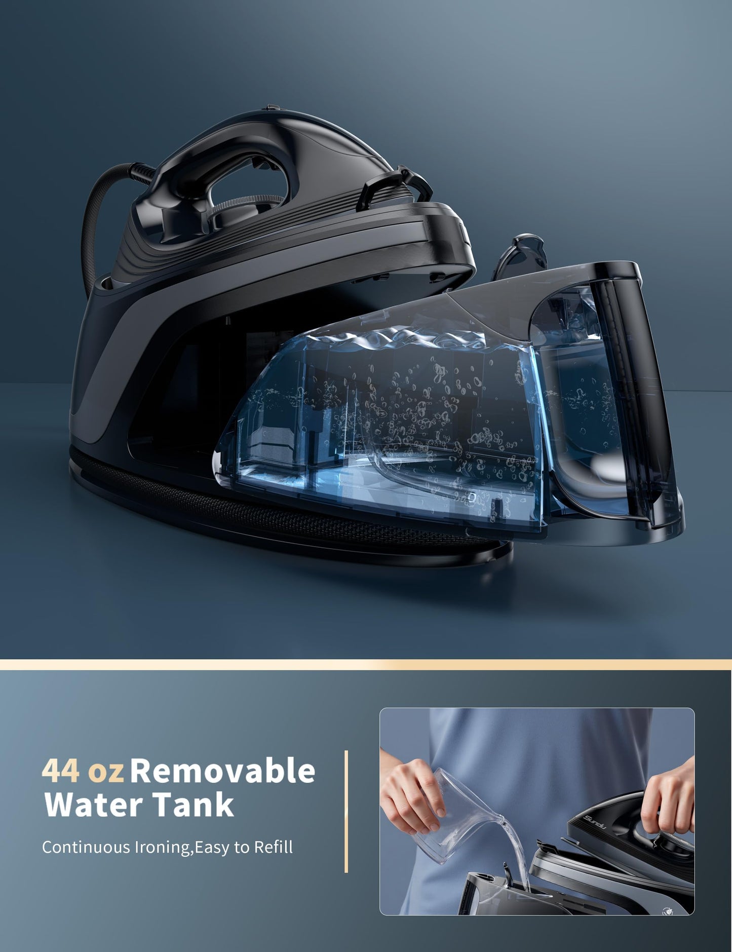 Sundu Steam Iron for Clothes with Rapid Heating Ceramic Coated Soleplate, 1500W with Precise Thermostat Dial, Self-Cleaning, Auto-Off, 44oz Water Tank for Home Clothes Ironing Use,Space Black