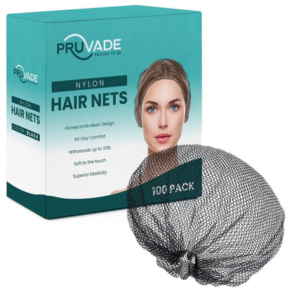 Pruvade - Nylon Hair Nets for Women & Men | 100 Pack | 24" Honeycomb Mesh Hair Net for Food Service, Medical & Industrial Use - Breathable & Sturdy for Bun Hair, Most Long & Short Hair - Latex Free