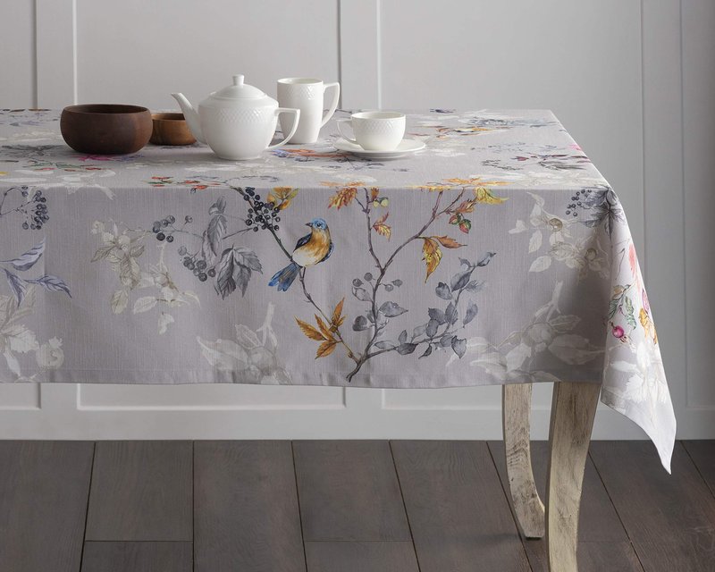 Maison d' Hermine Table Cloth Rectangle Table 100% Cotton 70 x 90 Inches Fall Tablecloth Reusable Everyday Use for Thanksgiving Christmas Decorations Dining Farmhouse Party (Equinoxe - Grey)