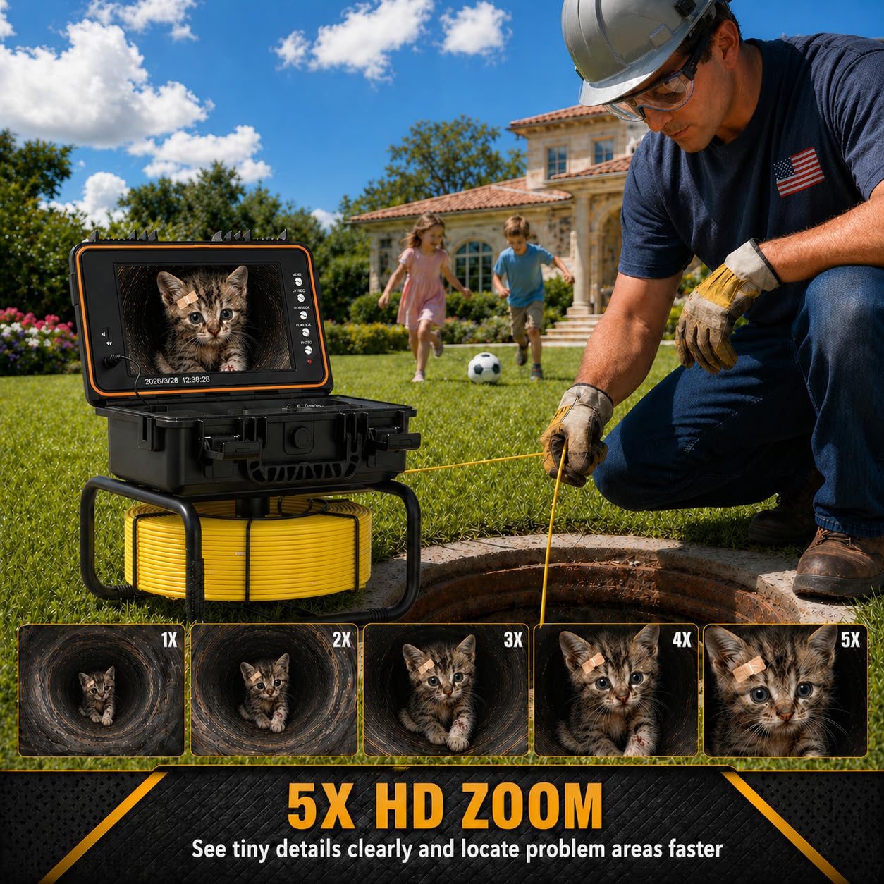 Sumkea Sewer Camera 100ft Self Leveling Drain Inspection Camera with 9" IPS Screen, HD Recording, Meter Marker Pipe Inspection Cameras for Plumbing, Sewer Line, Home & Commercial Inspections, IP68