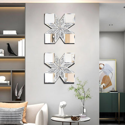GA Home Crushed Diamond Mirror Wall Decor 2 Pack, 22.25x22.25” Diamond Shape Silver Wall Mirror for Living Room Dining Room Bedroom
