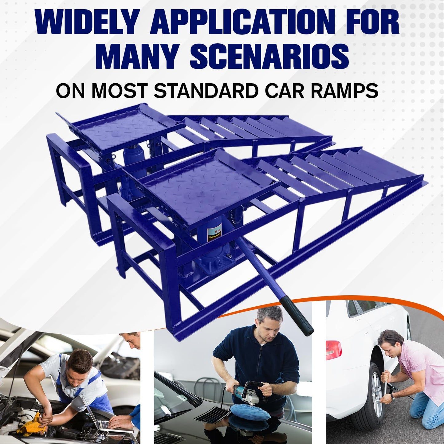 2 Pack Hydraulic Car and Truck Service Ramps,Low Profile Car Lift Service Ramps for Oil Changes,11000 Lbs (5 Tons), Adjustable Lift Height 9.8" to 16.21", Home Garage,Vehicle Auto Garage (Blue)