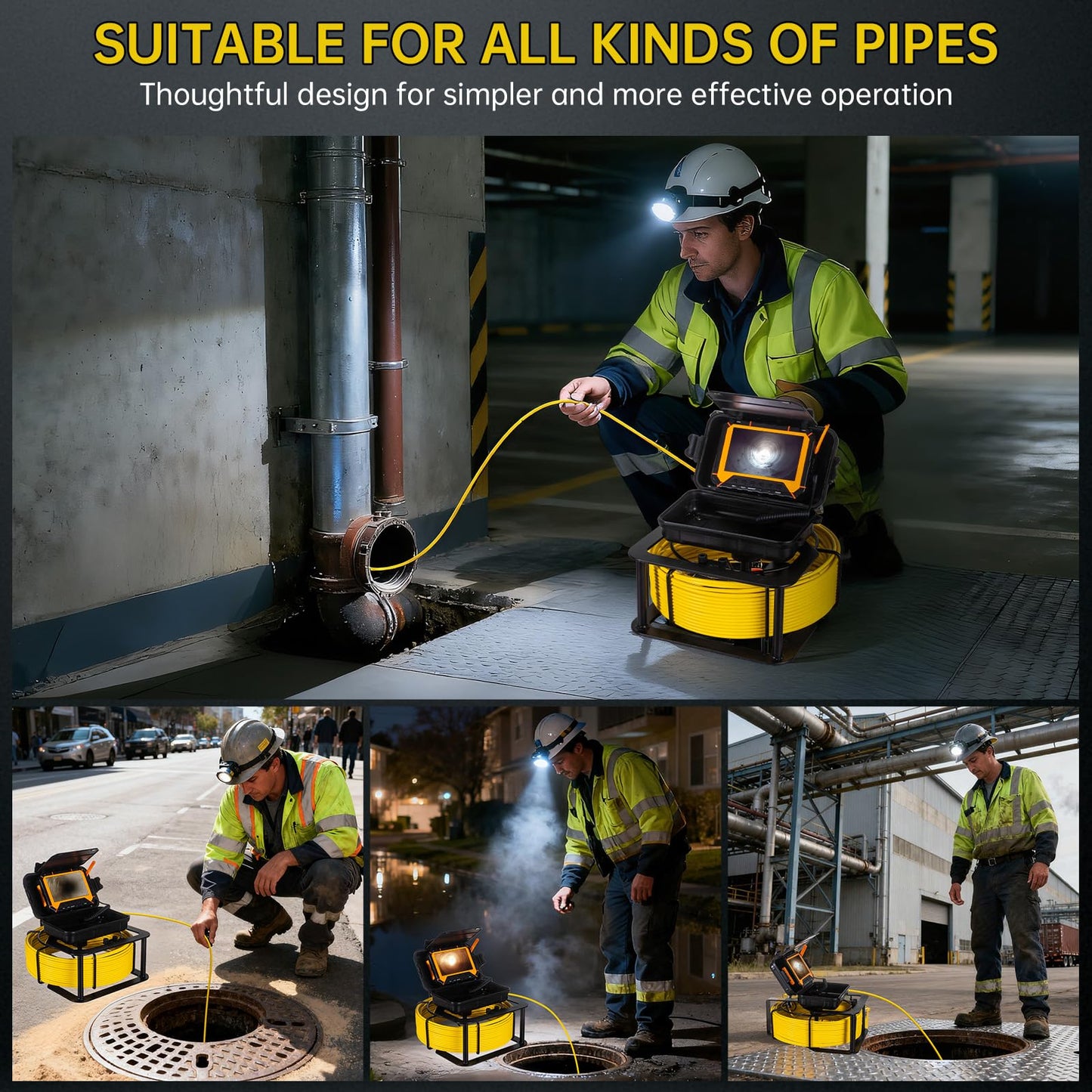 Sewer Camera 100ft,SPRIDRAIN Drain Pipe Camera HD 5in Screen,Waterproof IP68 Works Underwater Up to 10M Sewer Inspection Borescopes for Plumber(Fits Pipes>0.9" Diameter,100ft/30M)