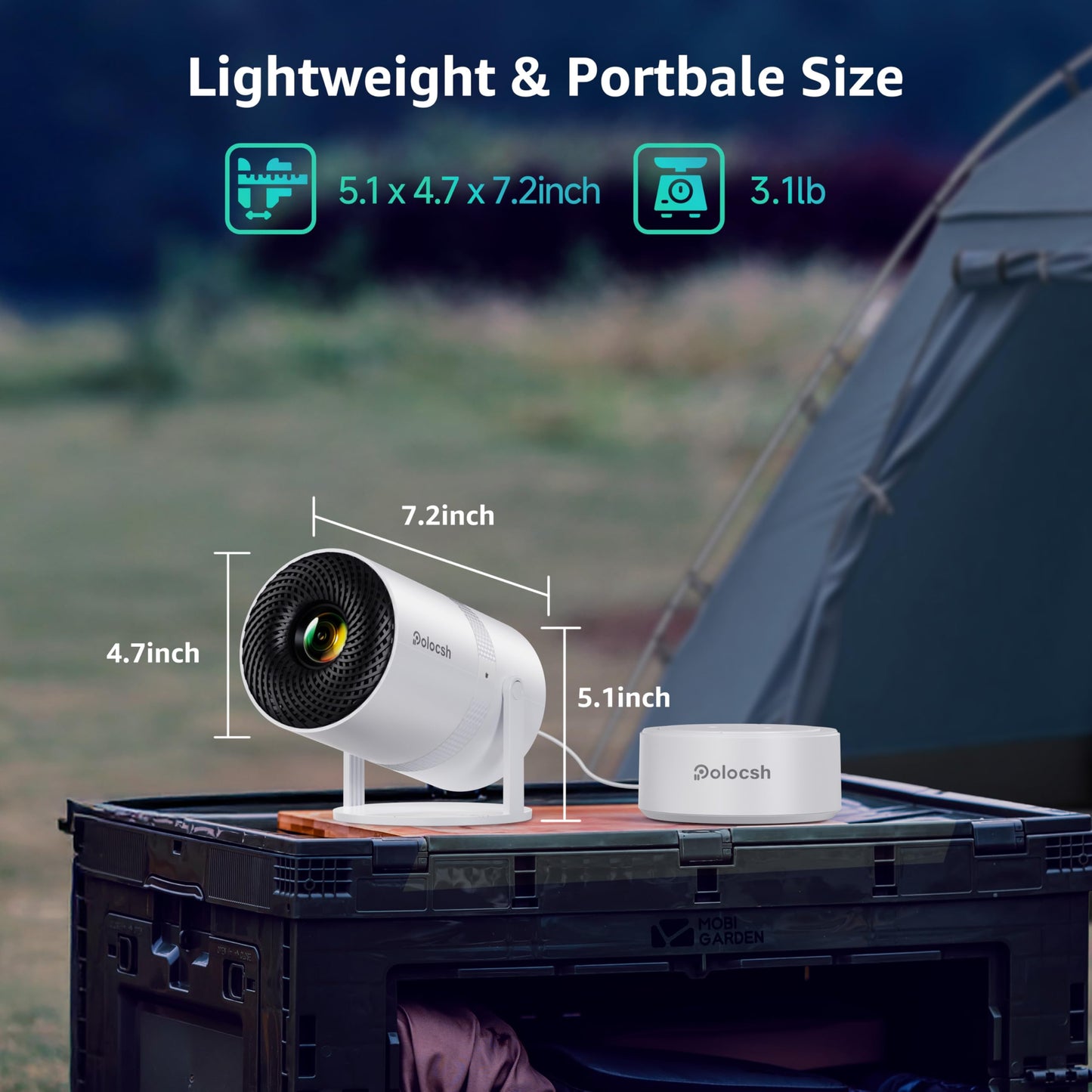 Polocsh Mini Projector, Rechargeable Portable Outdoor Smart Projector with 4K Support, Auto Keystone, Android 11 Small Projector with WiFi and Bluetooth, Electric Focus Home Theater for iphone