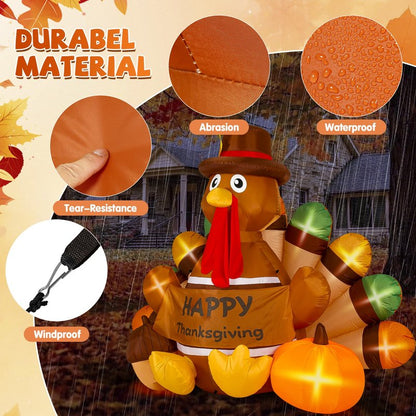 Loninak 6 Ft Thanksgiving Inflatable Decoration, Happy Thanksgiving Turkey Built-in LED Lights, Outdoor Blow Up Yard Fun Decor, for 2025 Halloween Lawn Decor
