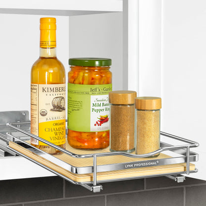 LYNK PROFESSIONAL® Pull Out Spice Rack Organizer for Inside Kitchen Cabinets - 4-1/4 inch Wide - Slide Out Drawer – Chrome Sliding Spice Cabinet Organization Shelf Racks - 2 Tier