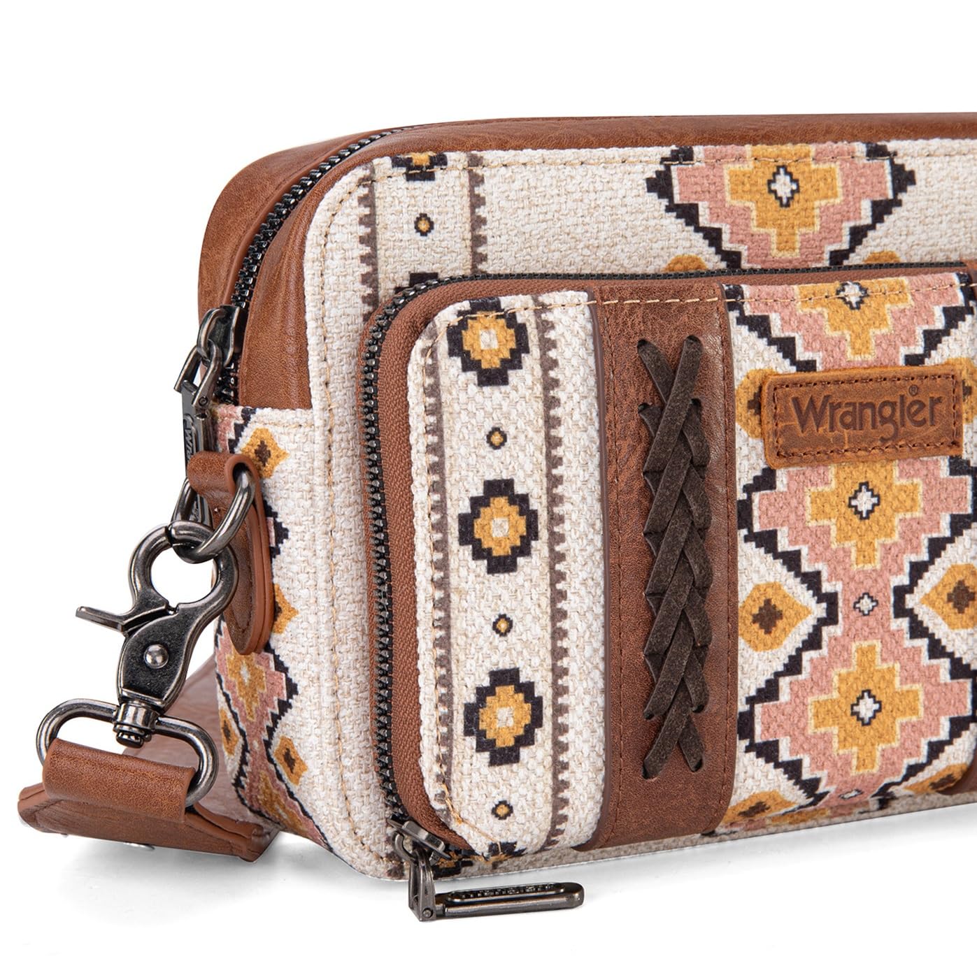 Wrangler Crossbody Bag for Women Boho Aztec Small Multi Pocket Crossover Purse