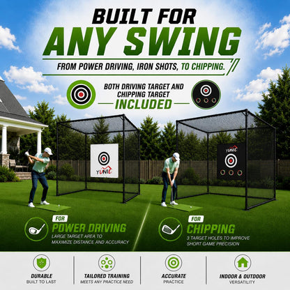 YUNIC Golf Driving Cage with Steel Frame, Golf Nets for Backyard Driving for Full Swing and Chipping Practice Indoor Outdoor (Black, 8'(W) x8'(H) x5'(D))