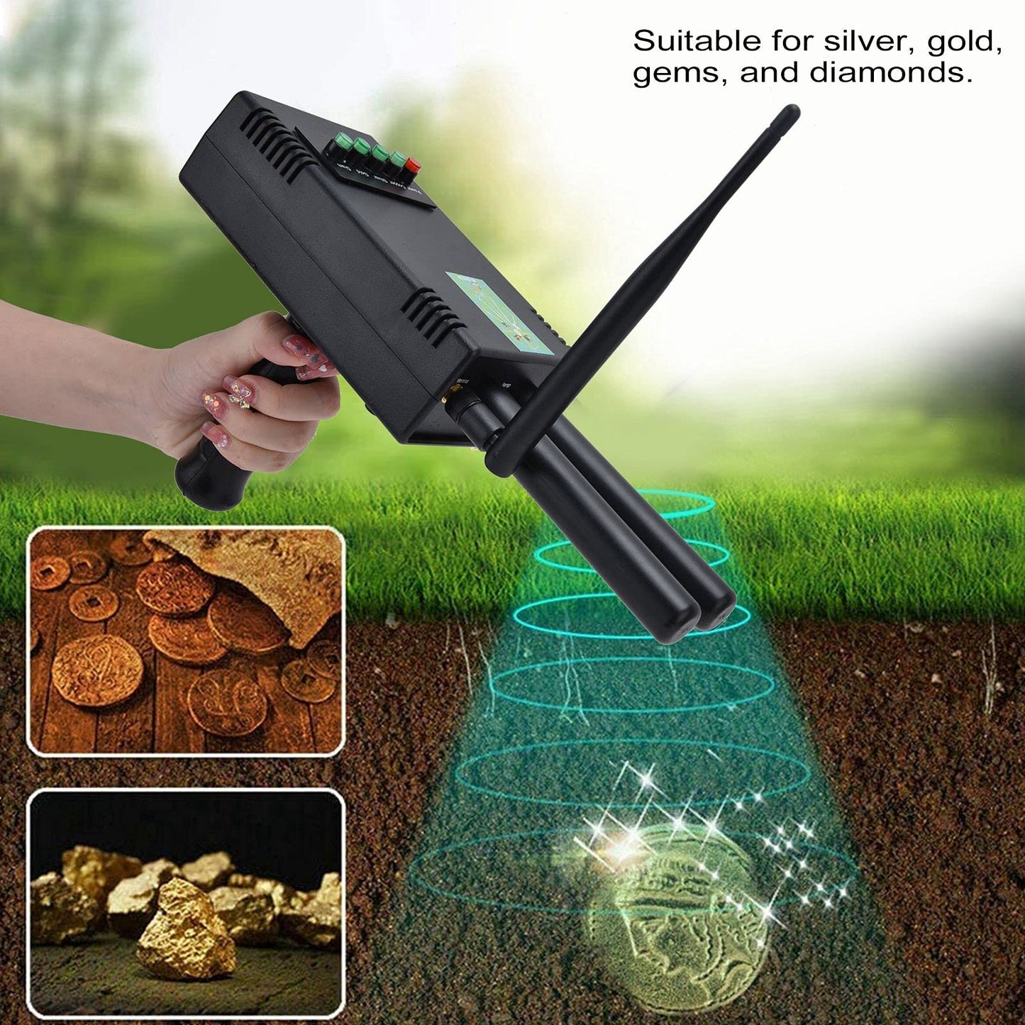 Underground Gold Finder, Handheld Metal Detector, 1200m Integrated Long Range Metal Detector Treasure Finder Scanner Metal Detecting Tool Searching Tool for Copper Diamond Gold Silver(US)