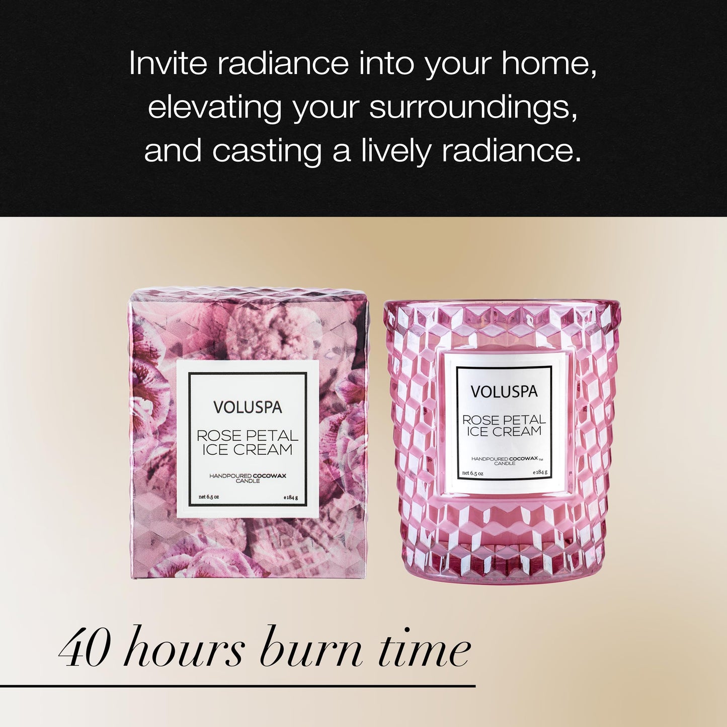 Voluspa Rose Petal Ice Cream, Classic Candle Jar, 6.5 Ounce, 40 Hour Burn Time, Coconut Wax for Clean Burning, Handcrafted in the USA