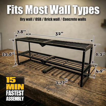 Amoowis Heavy Duty Power Tool Organizer for Wall Mount Garage Storage – 320 lbs Capacity, 3-Tier Iron Wire Rack with 8 Drill Slots, Shelf for Battery Charging Station – Gift for Fathers Day Handyman