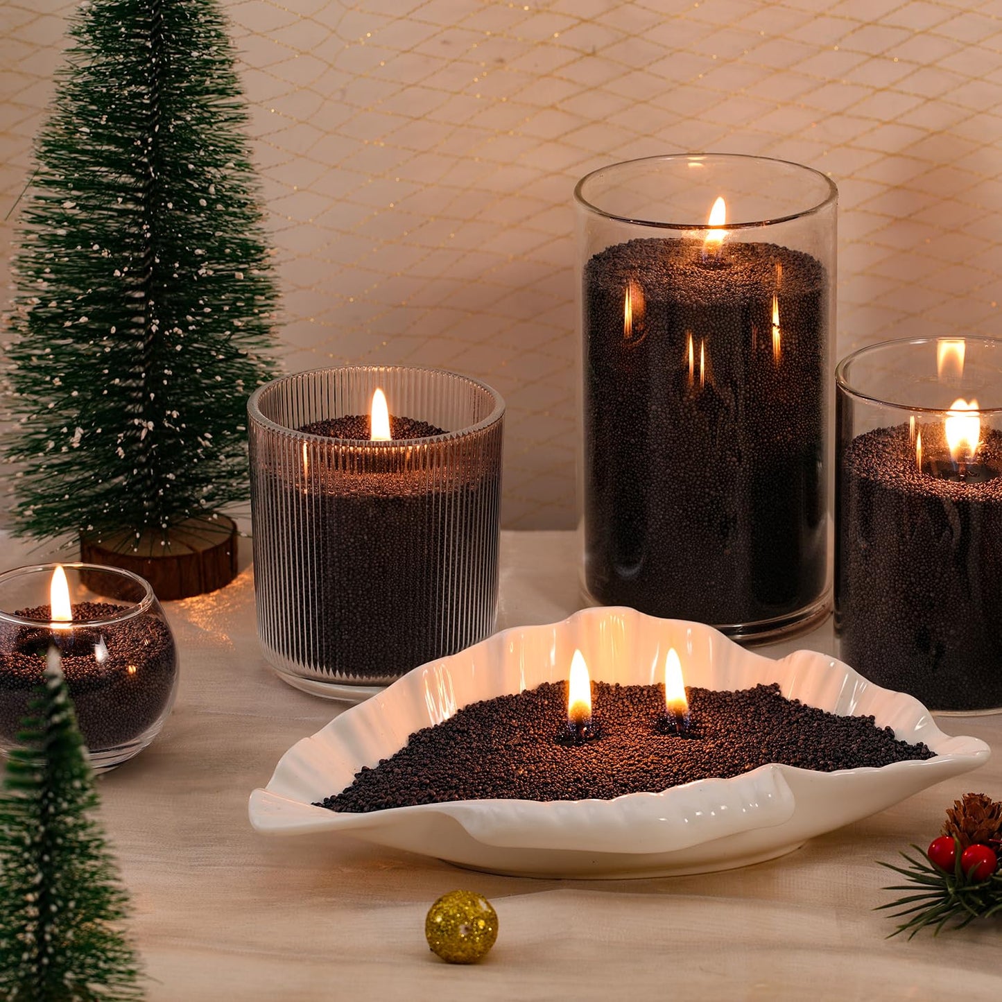 LAMORGIFT 16LB Black Candle Sand- Pearled Candles with Wicks (50 Pcs) & Wooden Spoons, Candle Beads, Sand Wax, Candles Unscented for Powder Candle Making, Refill Kit