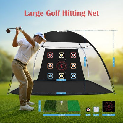 Golf Net, 10 x 7ft Golf Practice Net with Mat for Backyard, Upgraded 420D Oxford Cloth,210G Net for Hitting,Driving for Indoor&Outdoorr