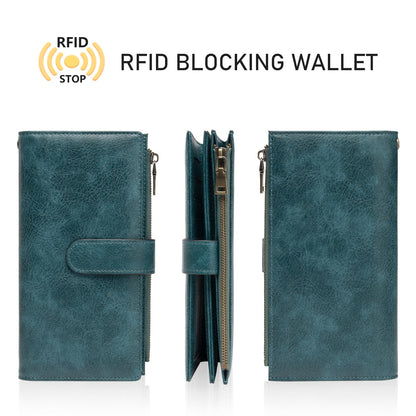 XINNSTAR Womens Wallet RFID Blocking Large Capacity Credit Card Holder Long Purses for Women with Wristlet Pocket ID Window