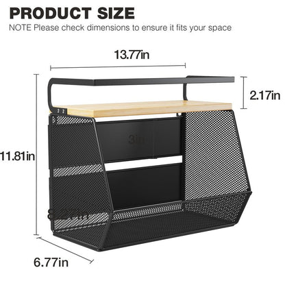 Magnetic Shelf for Fridge with Wide & Thick Magnet, 1 Pack Refrigerator Organizer Basket with Bamboo Top, Storage for Fruit, Potato, Onion, Kitchen, Pantry, Laundry (Black, 13.8" x 6.8" x 11.8")
